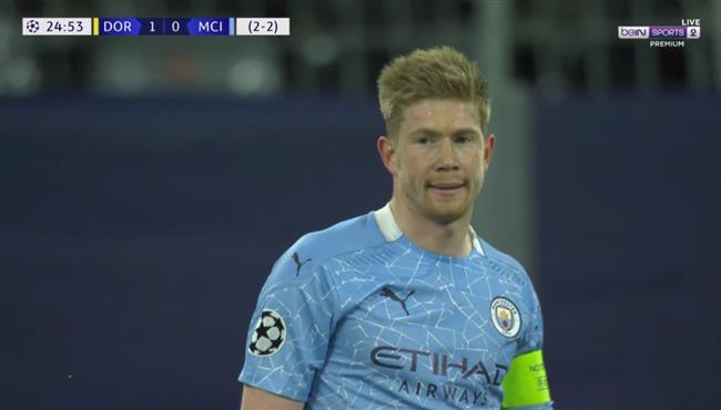 العارضة تحرم دي بروين من هدف محقق امام بوروسيا دورتموند