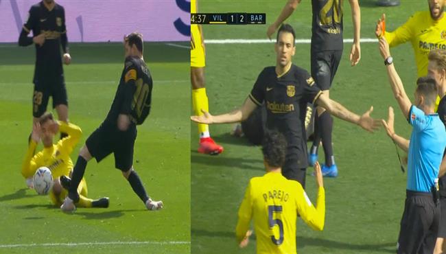 طرد لاعب فياريال بعد تدخل عنيف علي ميسي