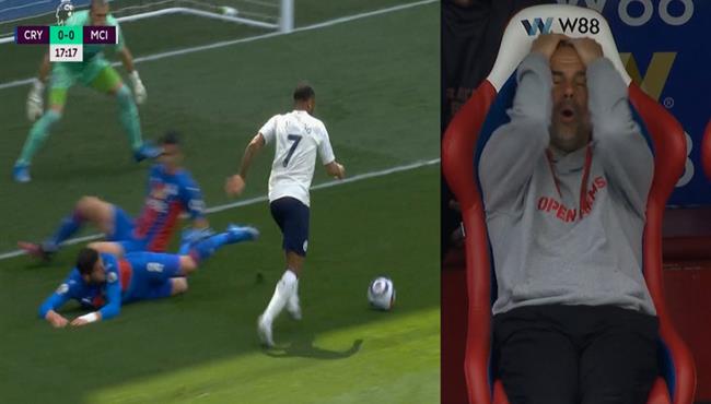 رحيم ستيرلينج يتلاعب بالمدافع ويهدر هدف محقق امام كريستال بالاس ورد فعل جوارديولا