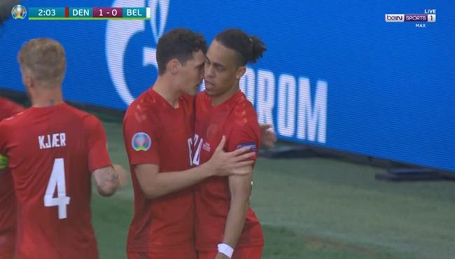 هدف الدنمارك الاول في مرمي بلجيكا بكأس امم اوروبا