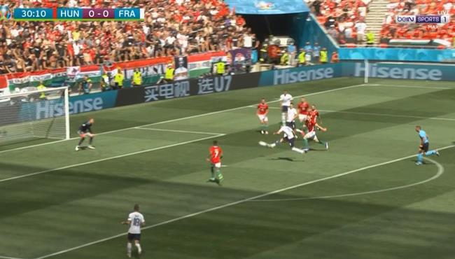 كريم بنزيما يهدر فرصة هدف امام المجر بكاس امم اوروبا