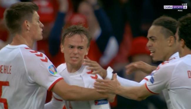 هدف الدنمارك الاول الرائع في مرمي روسيا ميكيل دامسجارد