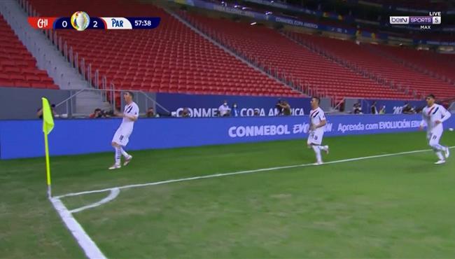 هدف باراجواي التاني في مرمي تشيلي ميجيل الميرون