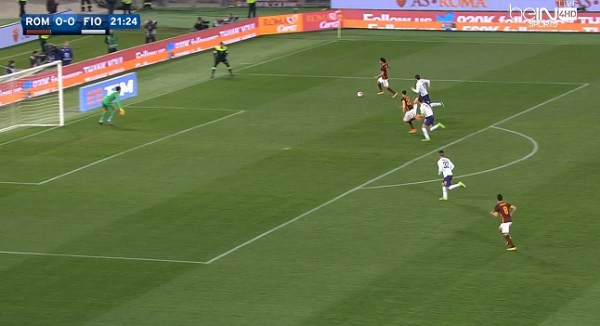 محمد صلاح يصنع للشعراوى هدف روما الاول فى مرمى فيورنتينا