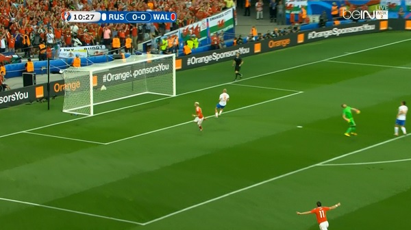 هدف ويلز الاول في مرمي روسيا 1 0 كأس امم اوروبا