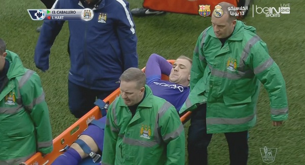 اصابة جو هارت في مباراة مانشستر سيتي و مانشستر يونايتد