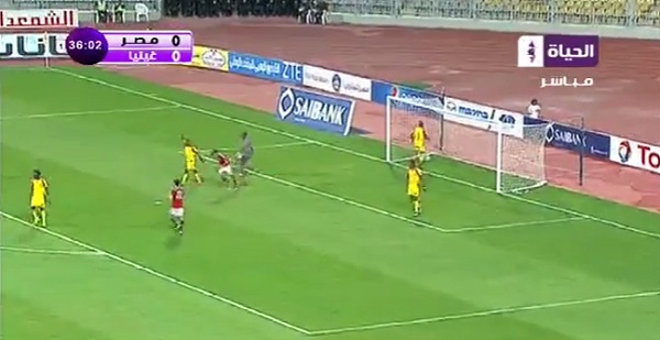 الهدف الاول لــ منتخب مصر فى مرمي منتخب غينيا بقدم تريزيجيه