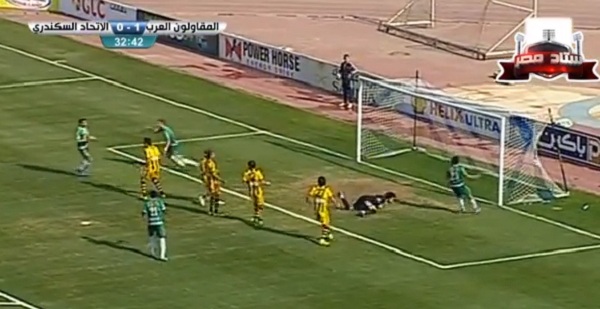 عبدالرحن فاروق يحرز هدف التعادل لنادي الإتحاد السكندري في مرمى المقاولون العرب